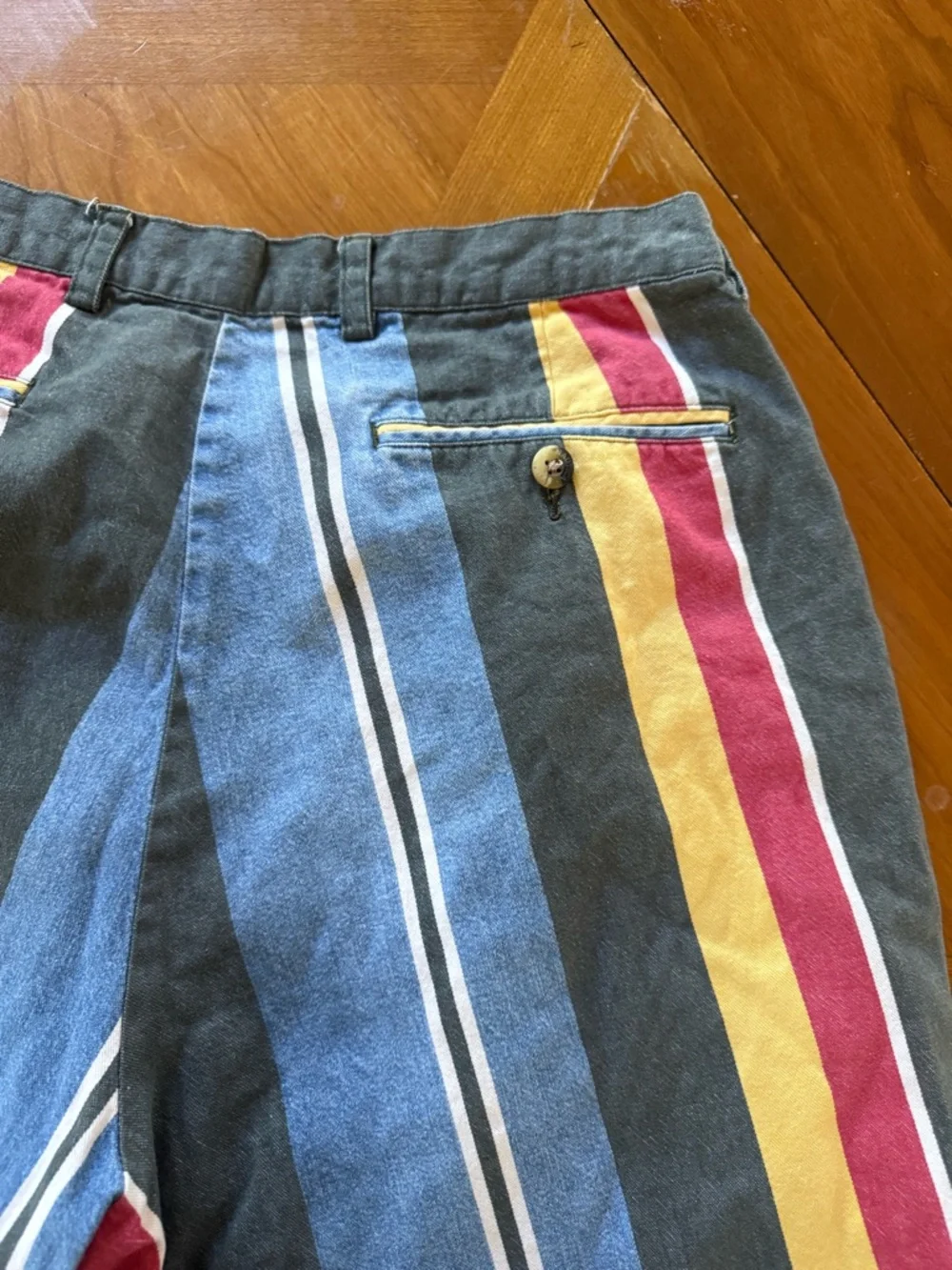 vintage Nautica Men's Multicolor Vertical Stripe Shorts in Blue, Red & Yellow